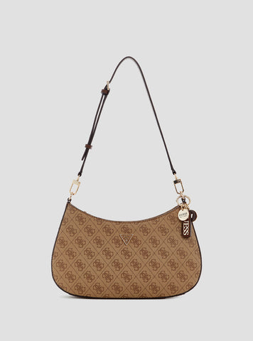 GUESS Womens Brown Logo Noelle Top Zip Shoulder Bag BG967218 Front View