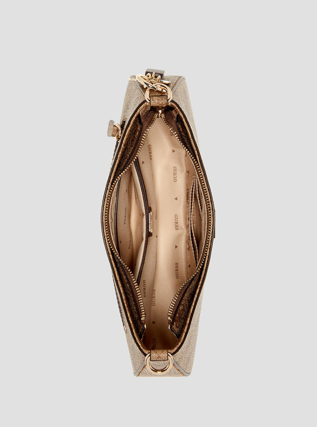 GUESS Womens Brown Logo Noelle Top Zip Shoulder Bag BG967218 Inside View