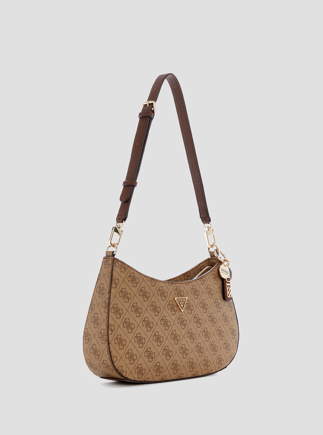 GUESS Womens Brown Logo Noelle Top Zip Shoulder Bag BG967218 Front Side View