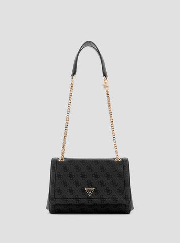 GUESS Womens Black Logo Noelle Convertible Crossbody Flap Bag BG967221 Front View