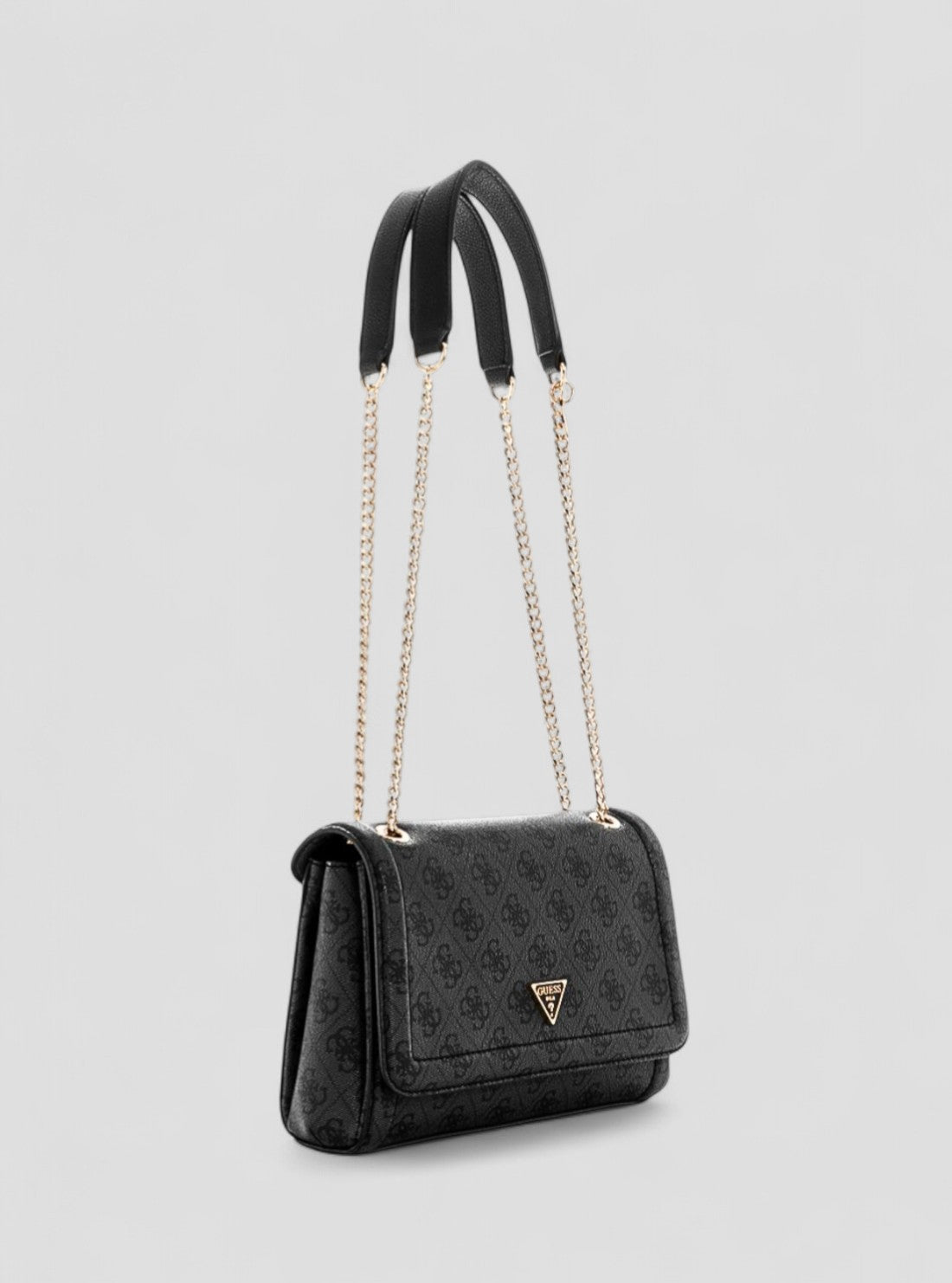 GUESS Womens Black Logo Noelle Convertible Crossbody Flap Bag BG967221 Front Side View