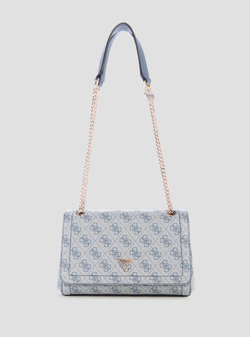 GUESS Womens Blue Logo Noelle Crossbody Flap Bag BG967221 Front View