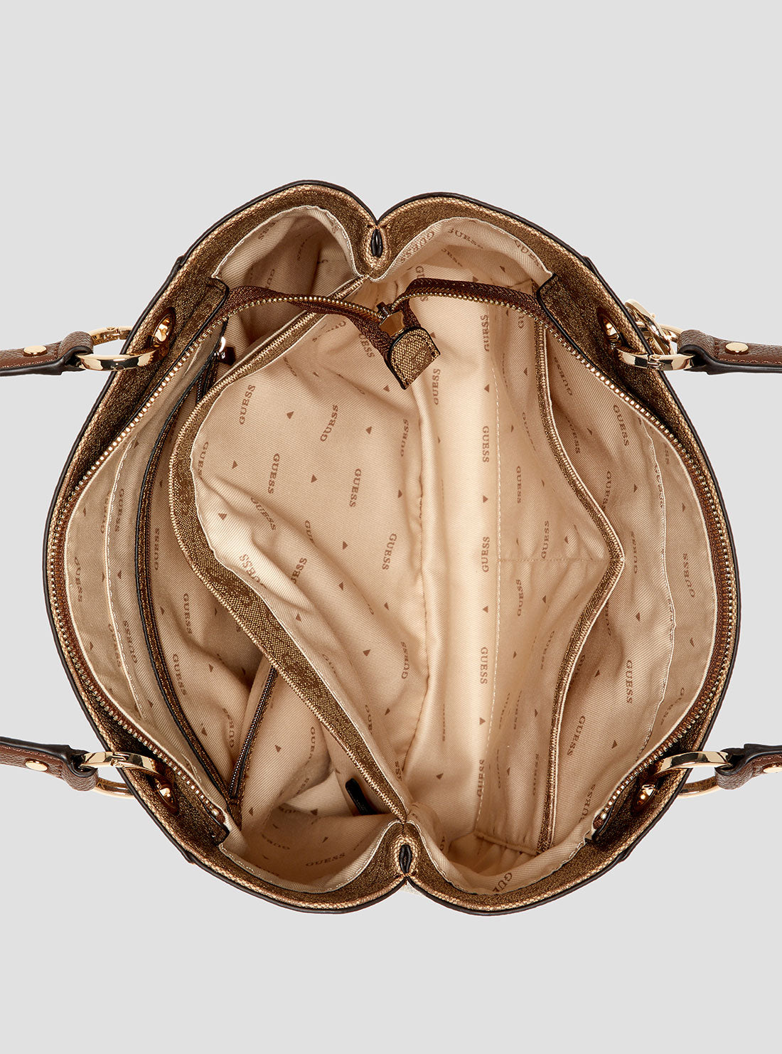 GUESS Womens Brown Logo Noelle Small Tote Bag BG967224 Inside View