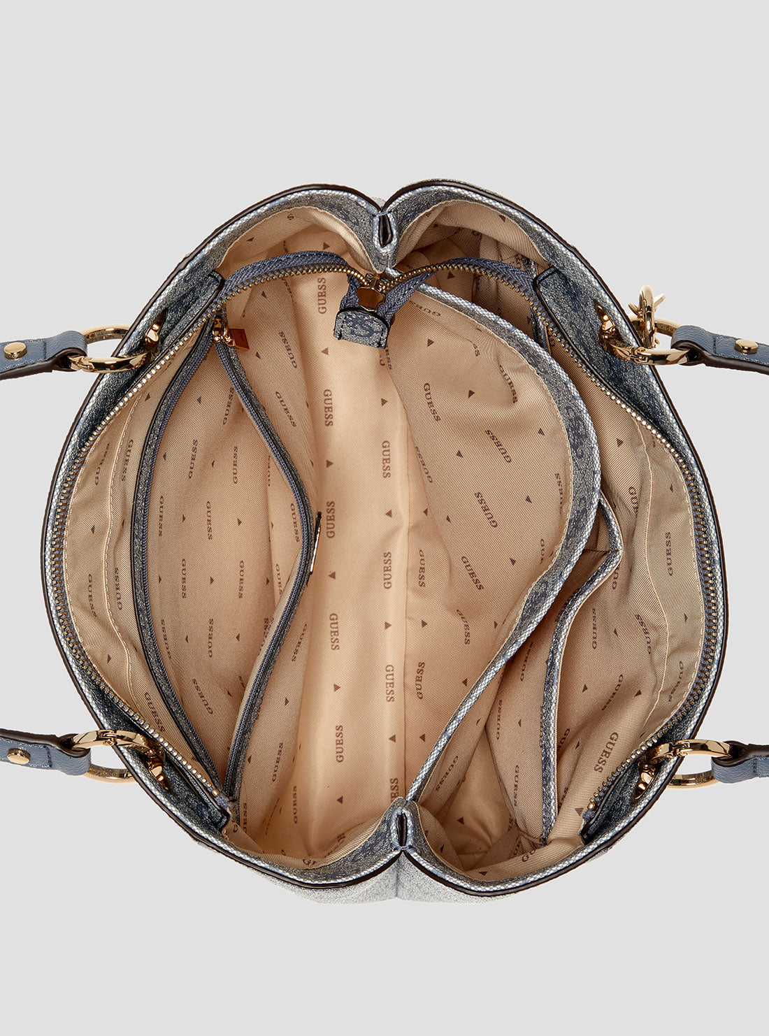 GUESS Womens Blue Logo Noelle Small Tote BG967224 Inside View