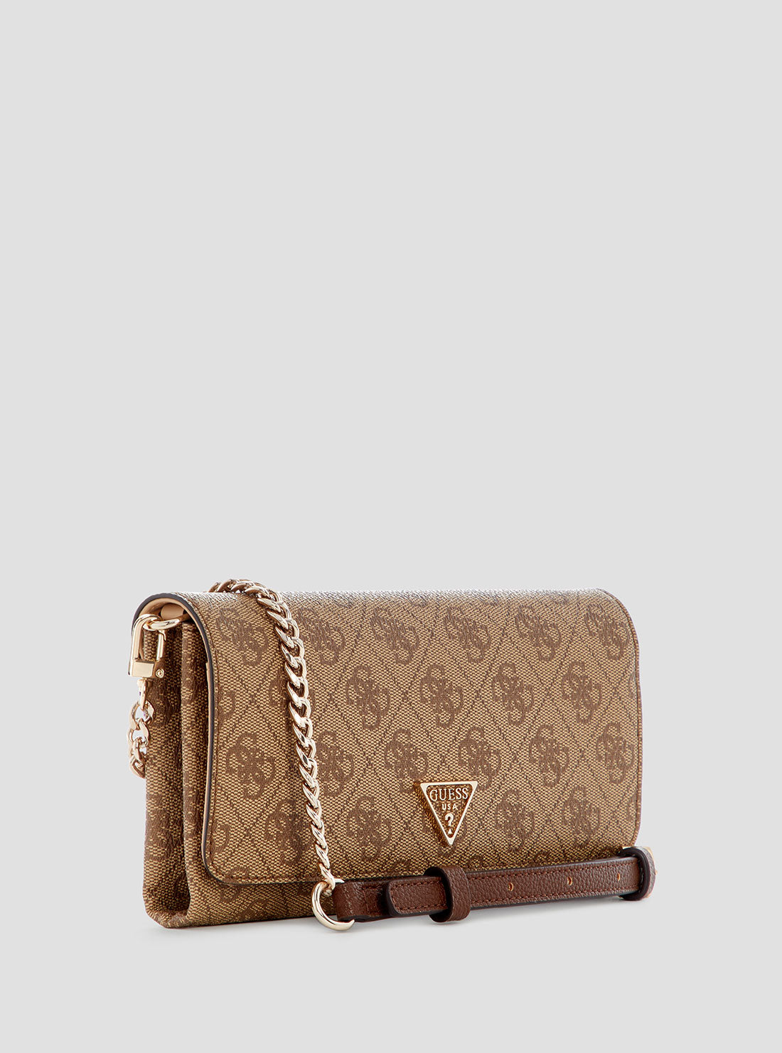 GUESS Womens Brown Logo Noelle Crossbody Flap Organiser BG967275 Front Side View