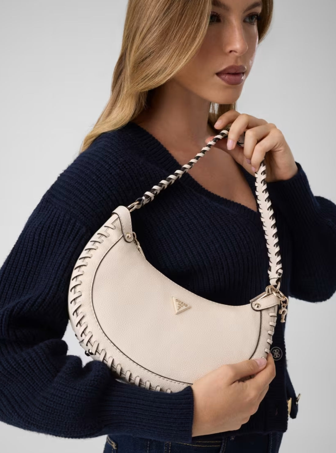 GUESS Womens Off-White Petra Hobo Shoulder Bag BG975001 Model View