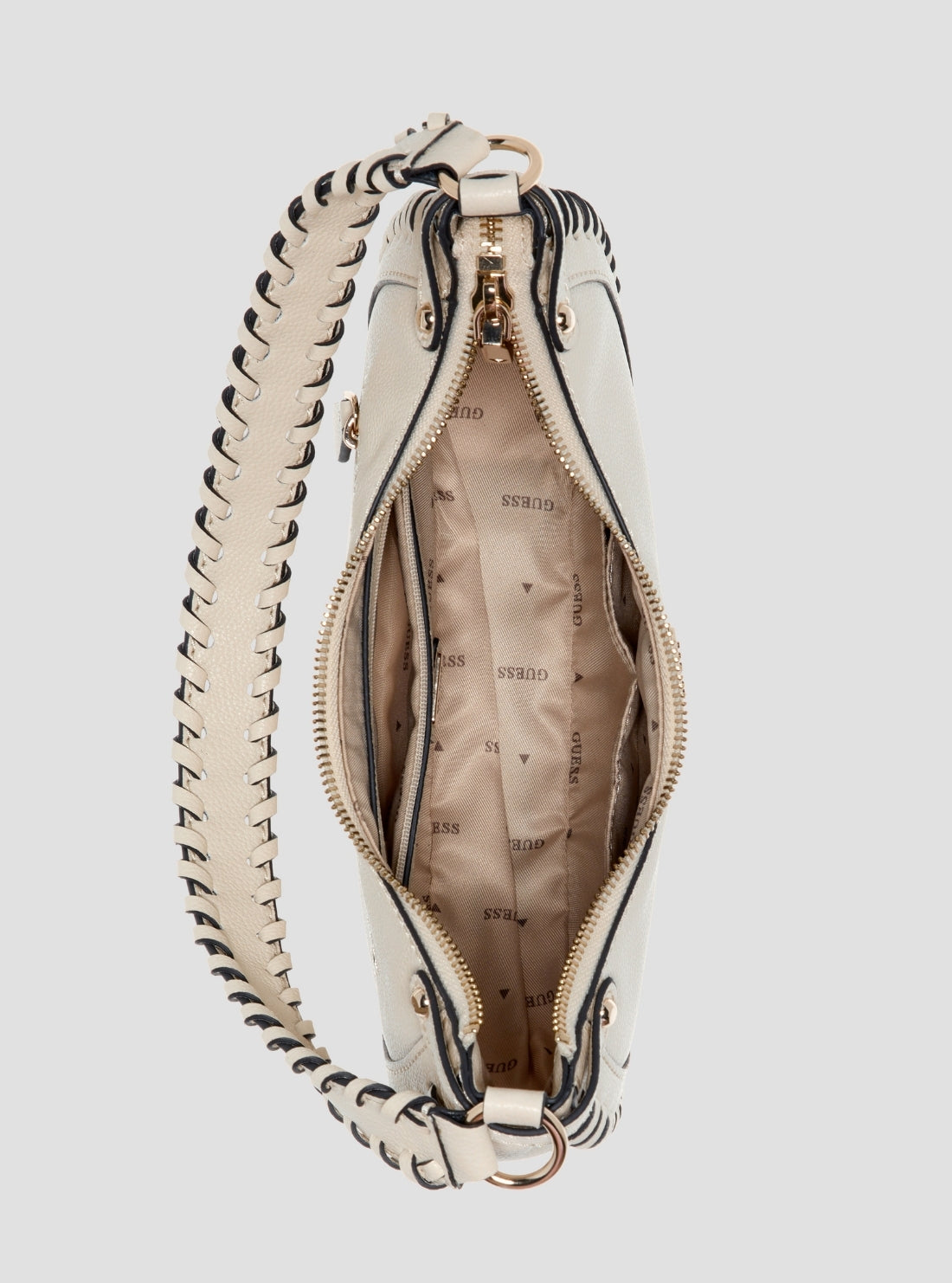 GUESS Womens Off-White Petra Hobo Shoulder Bag BG975001 Inside View