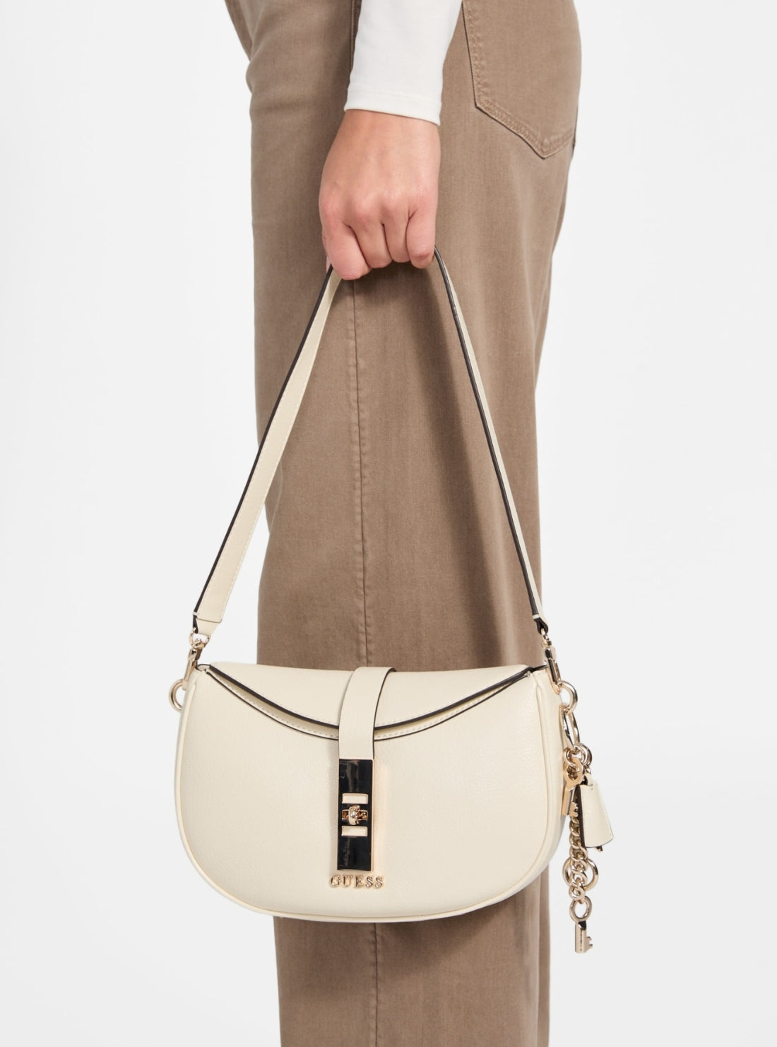GUESS Womens White Brooke Shoulder Bag BG989718 Model View