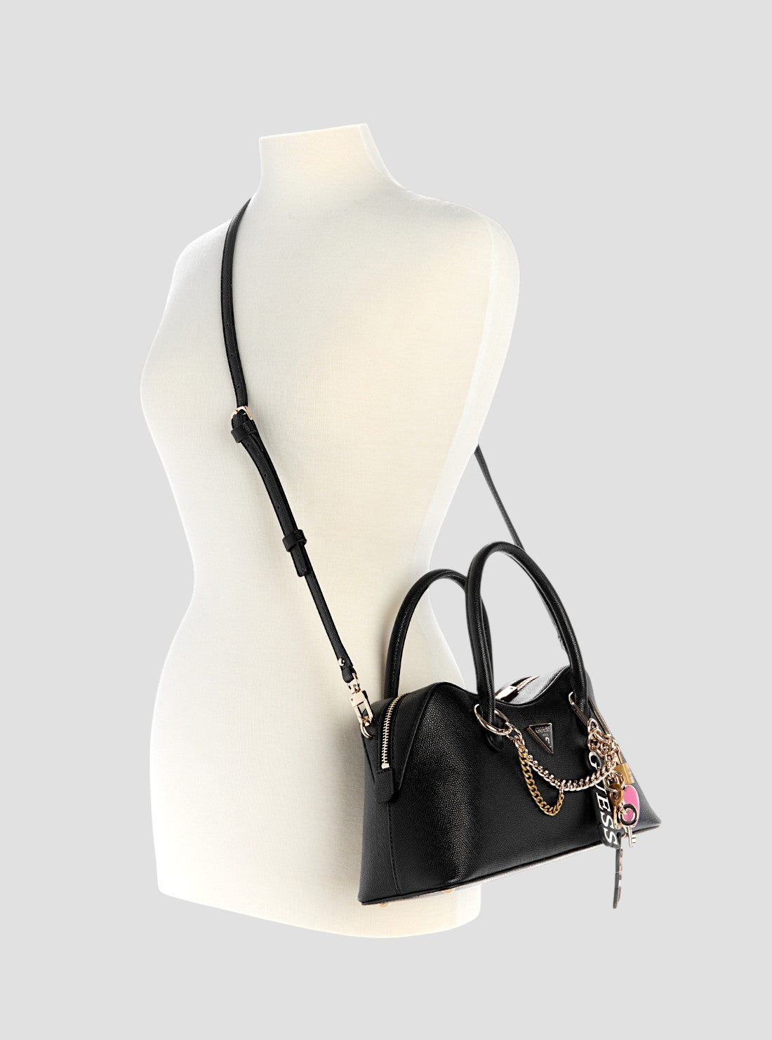 GUESS Womens Black Davina Satchel Bag BG989906 Full View