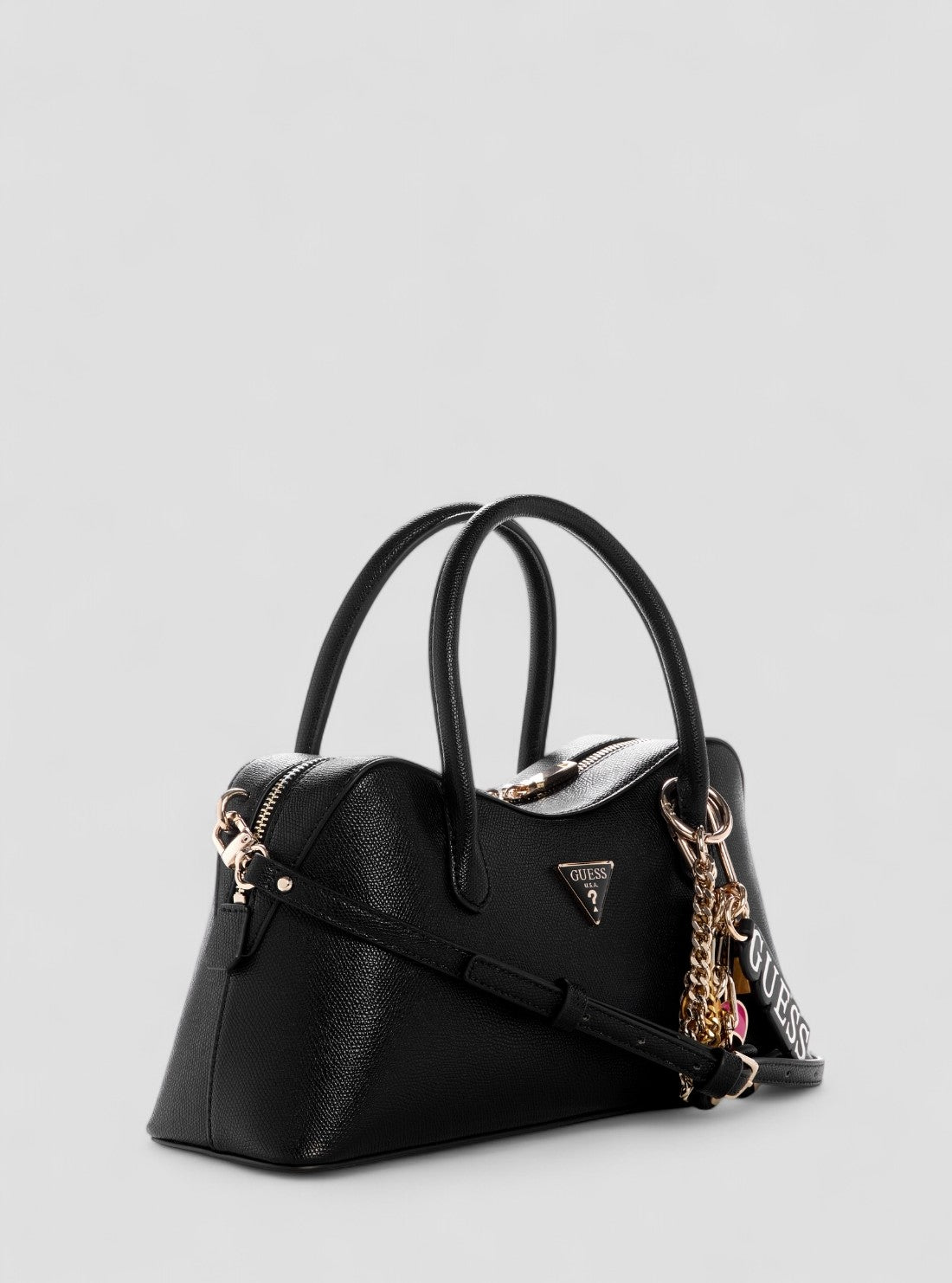 GUESS Womens Black Davina Satchel Bag BG989906 Front Side View