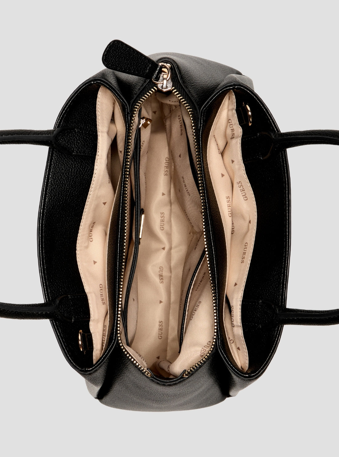 GUESS Womens Black Isola3 Compartment Satchel BG990506 Inside View