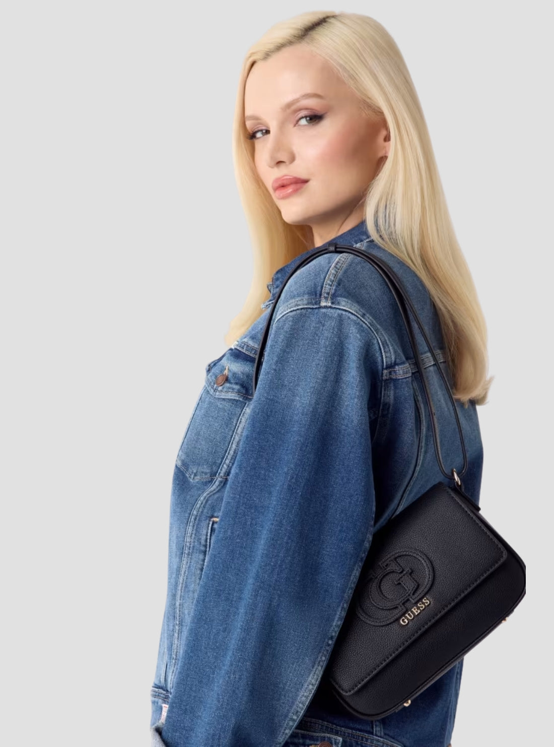 GUESS Womens Black Isola Convertible Crossbody Flap Bag BG990521 Model View