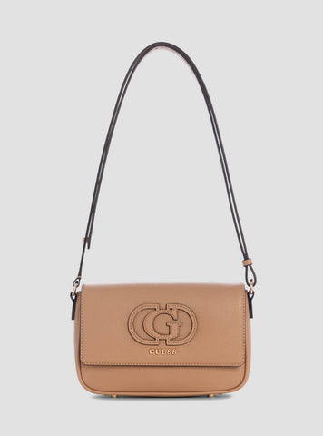 GUESS Womens Beige Isola Convertible Crossbody Flap Bag BG990521 Front View