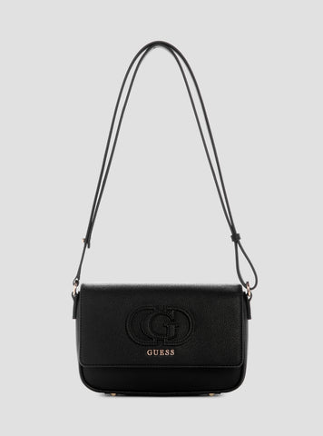 GUESS Womens Black Isola Convertible Crossbody Flap Bag BG990521 Front View