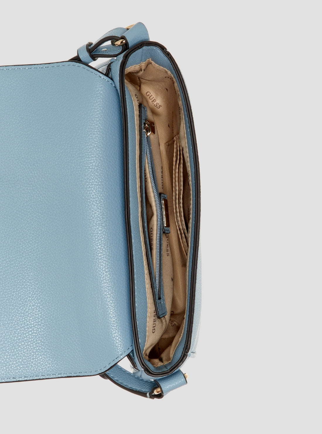 GUESS Womens Light Blue Isola Convertible Crossbody Flap Bag BG990521 Inside View