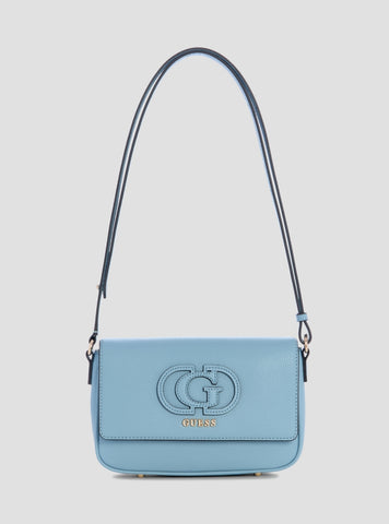 GUESS Womens Light Blue Isola Convertible Crossbody Flap Bag BG990521 Front View
