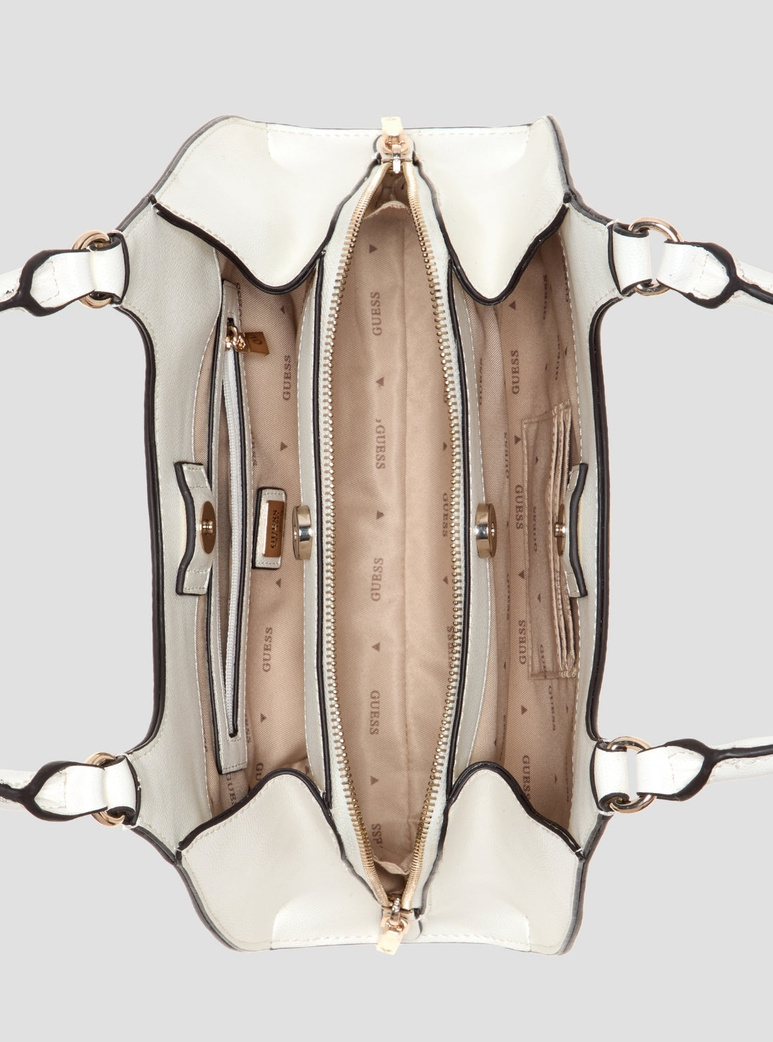GUESS Womens White Isobel Small Girlfriend Carryall BG993206 Inside View