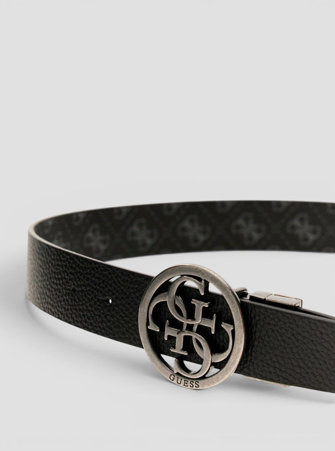 GUESS Accessories Black Milano Logo Genuine Leather Belt BM7885P6235 Detail View