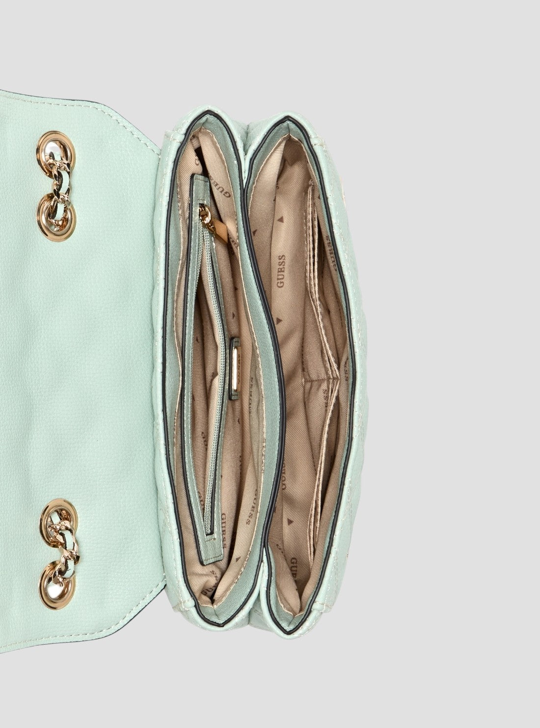 GUESS Womens Green Gully Double Convertible Flap Bag BQ967320 Inside View