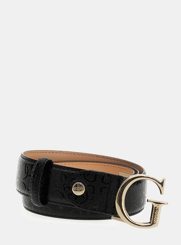 GUESS Accessories Black Logo Aldina Patent Belt BW9241P5335 Front View
