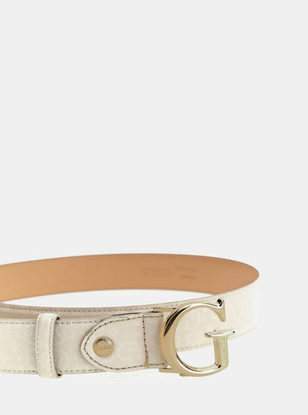 White Logo Aldina Patent Belt | GUESS