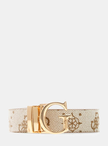GUESS Accessories White Neda 4G Peony Logo Belt BW9268P5330 Front View