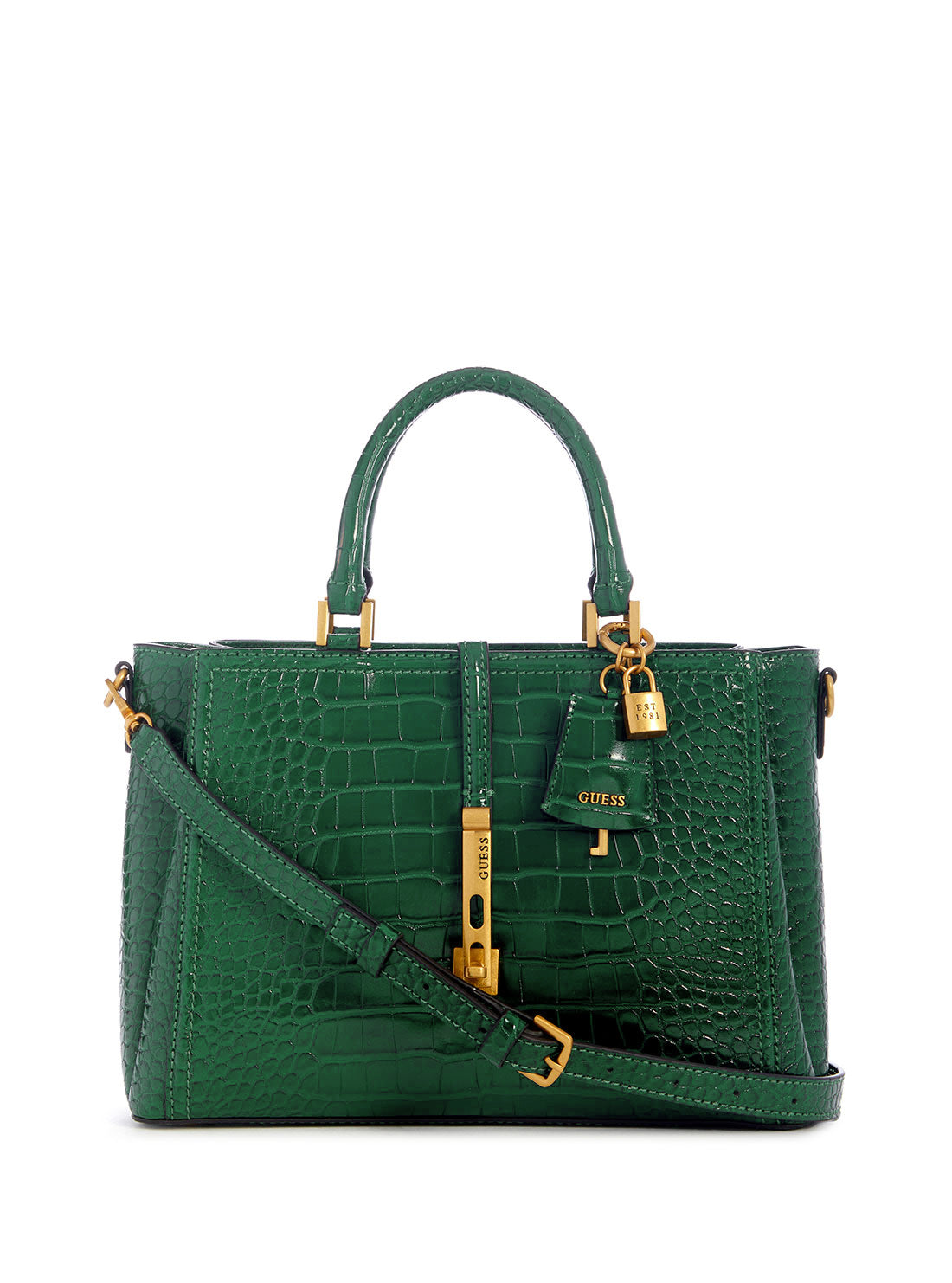 Green James Croco Girlfriend Satchel Bag - GUESS