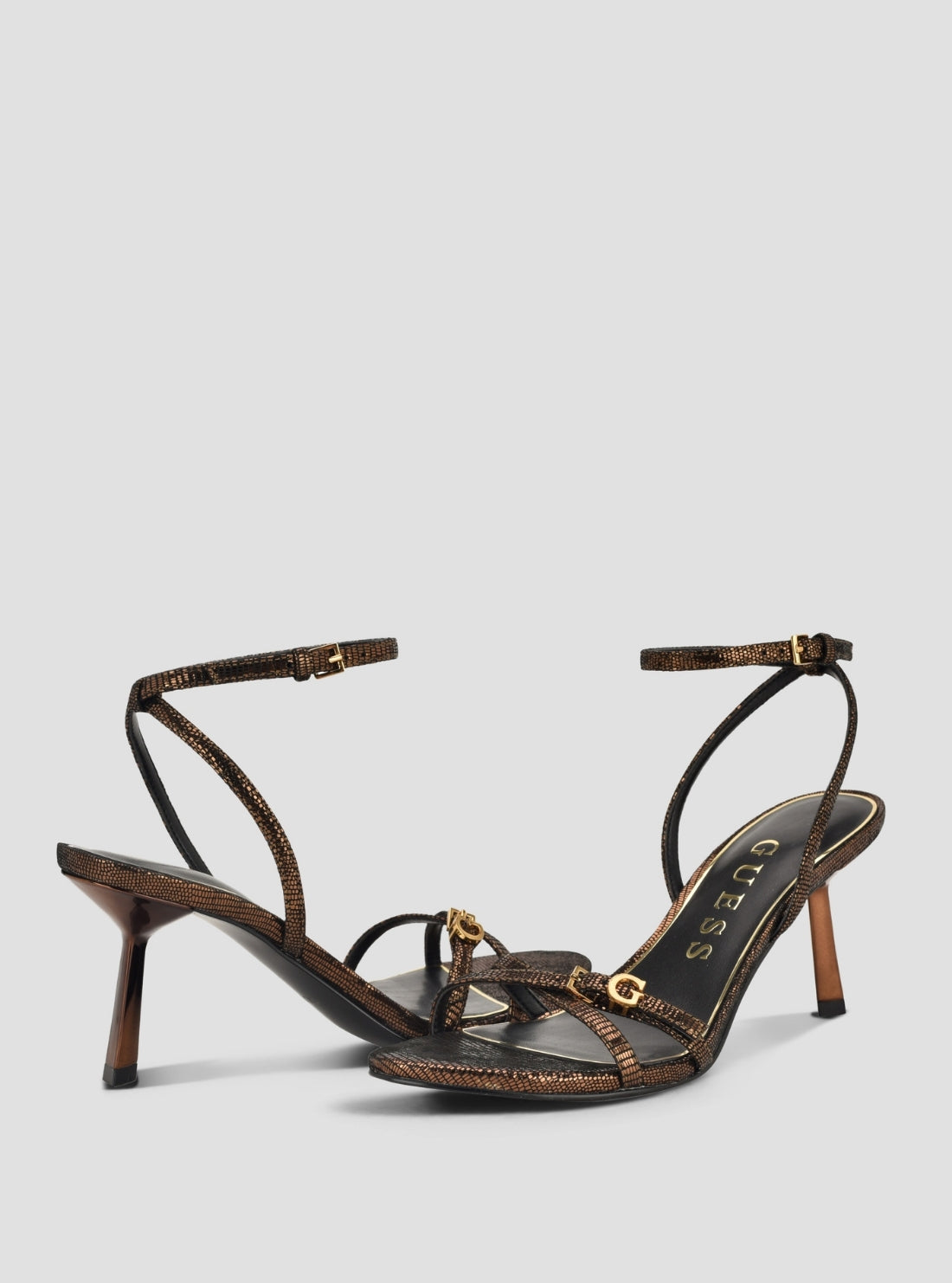 GUESS Footwear Bronze Connee2 Heeled Sandals CONNEE2 Front Back View