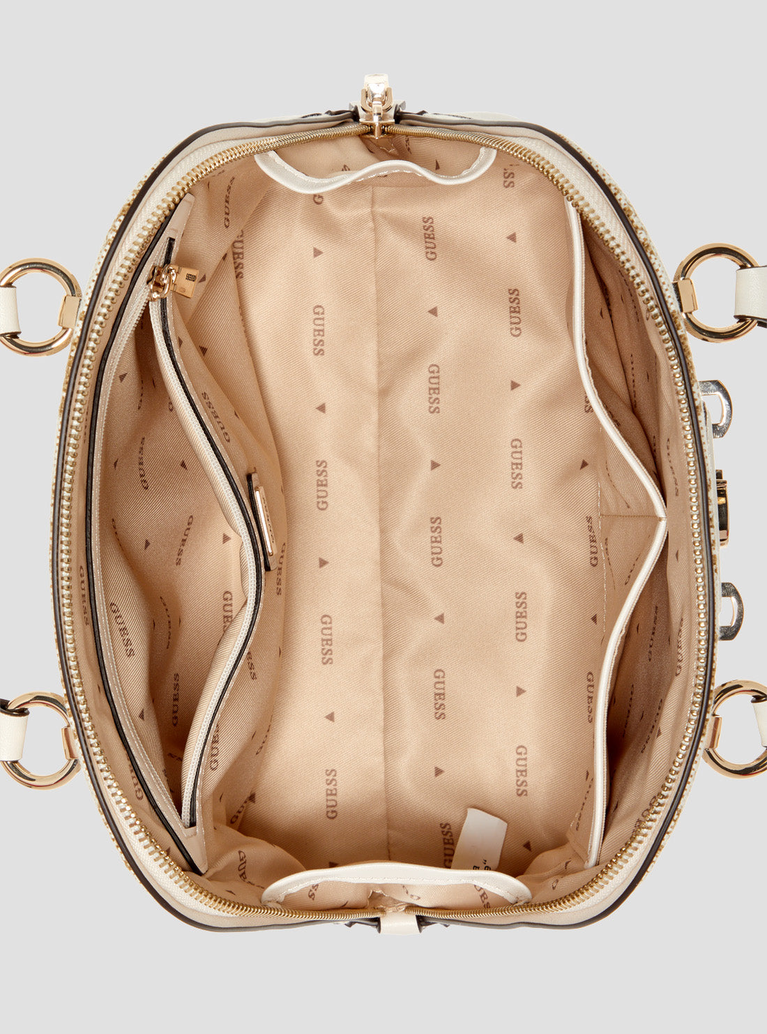 GUESS Women's White Neda Dome Satchel Bag CP965405 Internal View