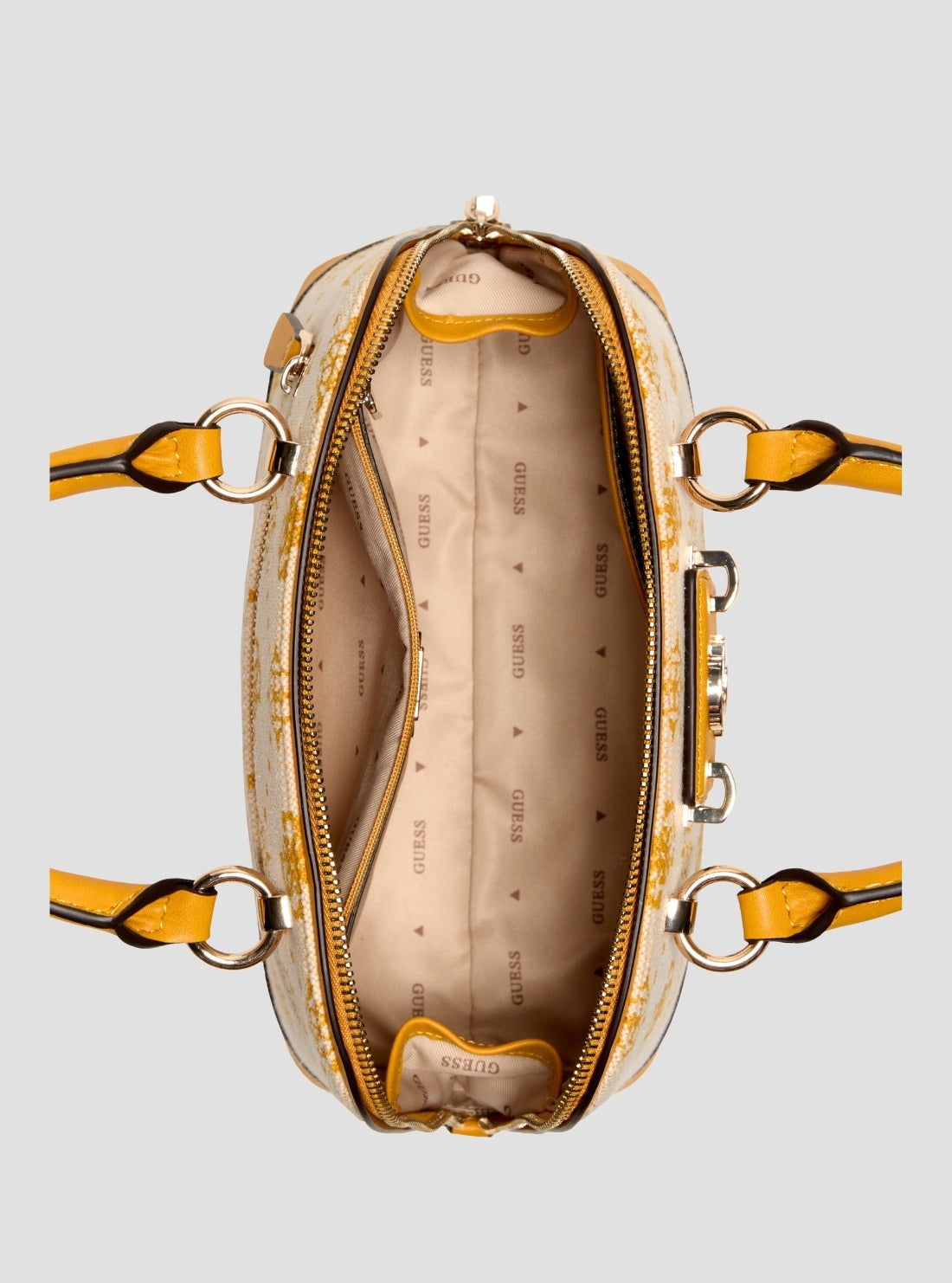 GUESS Womens Yellow Logo Neda Dome Satchel CP965405 Inside View