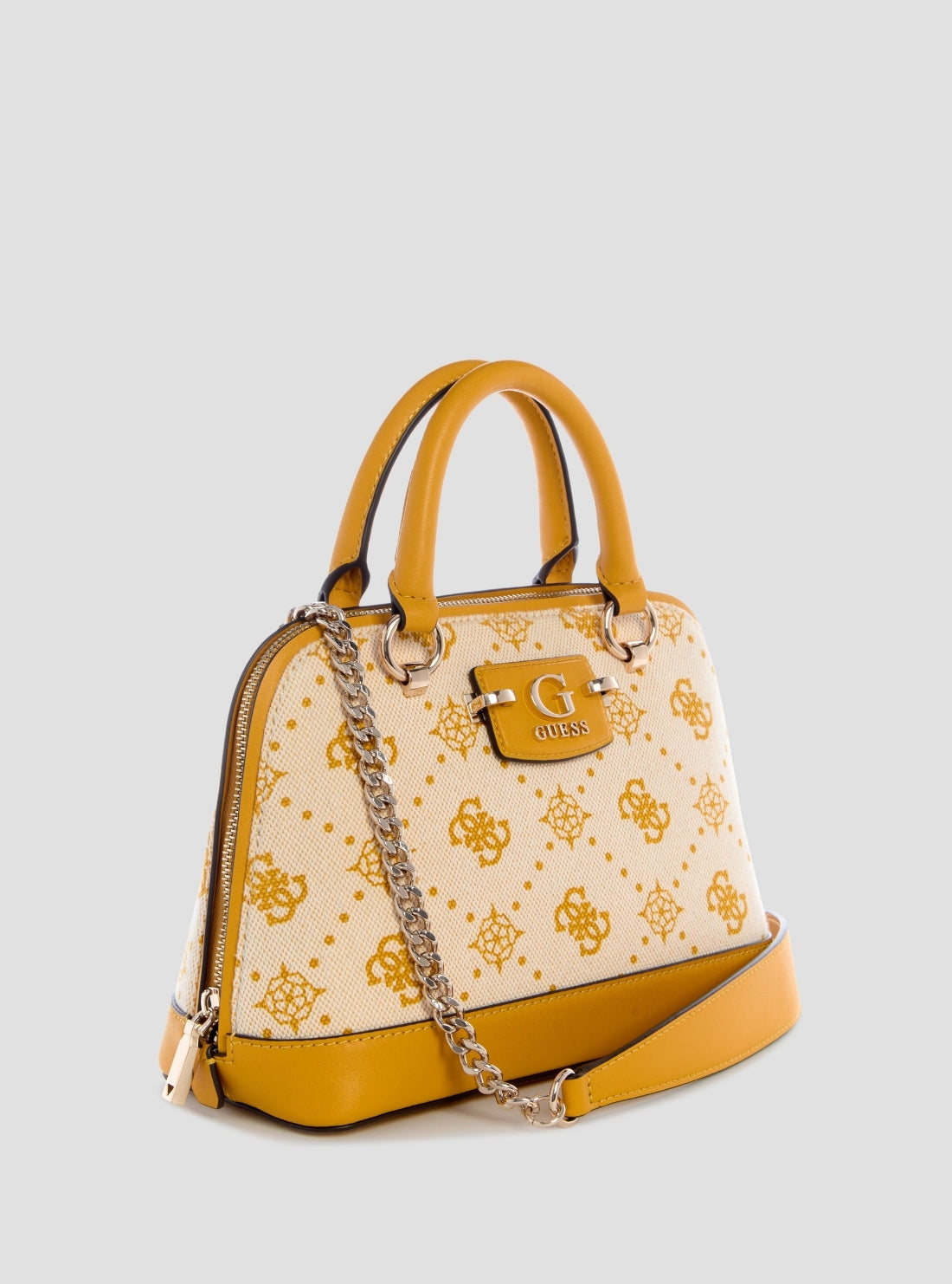 GUESS Womens Yellow Logo Neda Dome Satchel CP965405 Front Side View