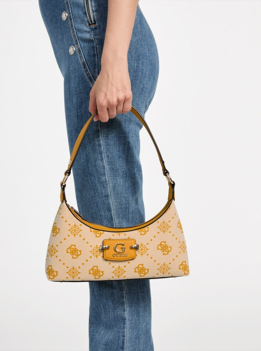 GUESS Womens Yellow Logo Neda Top Zip Shoulder Bag CP965417 Model View