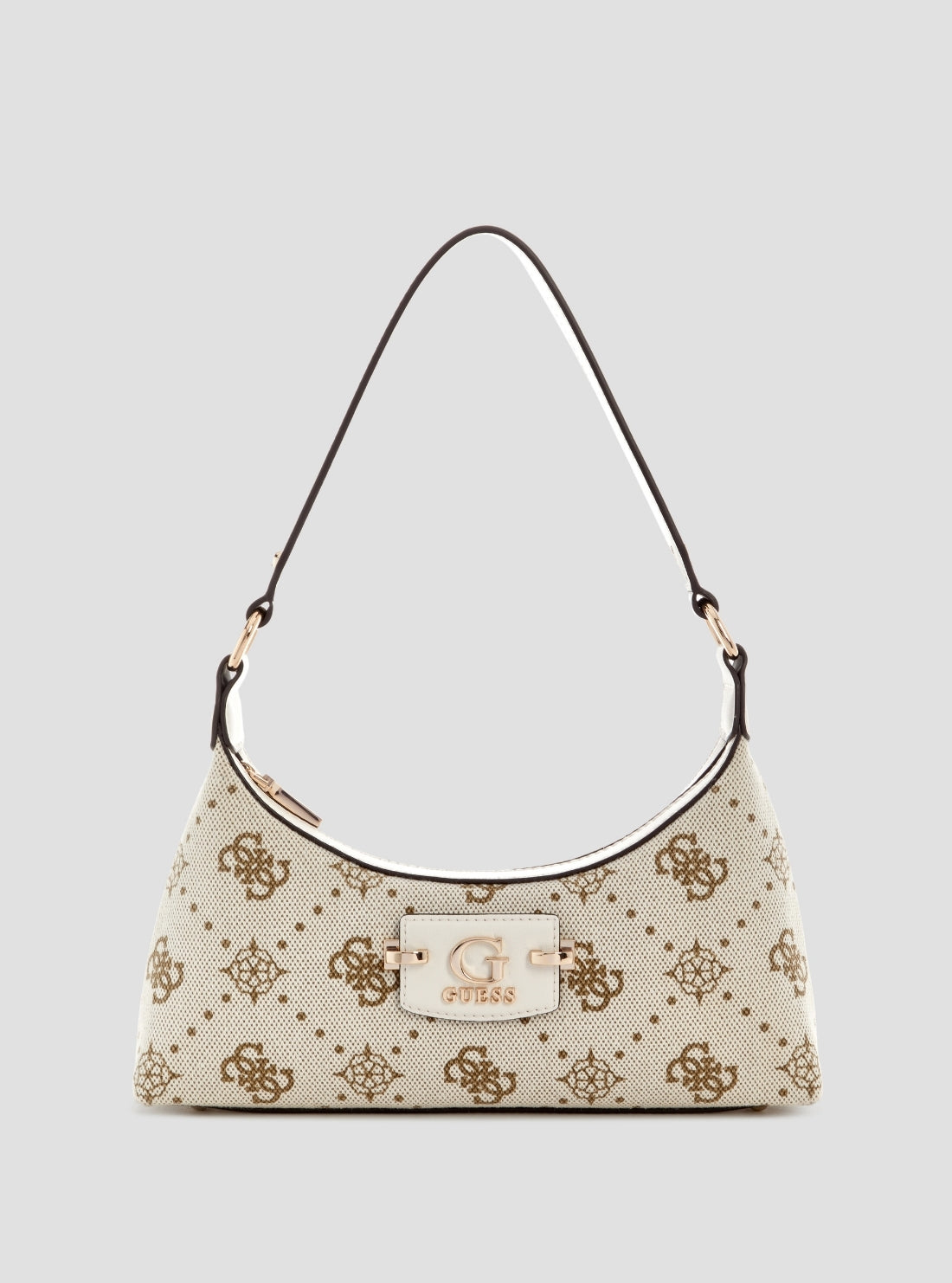 GUESS Womens White Logo Neda Top Zip Shoulder Bag CP965417 Front View