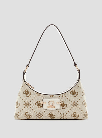 GUESS Womens White Logo Neda Top Zip Shoulder Bag CP965417 Front View