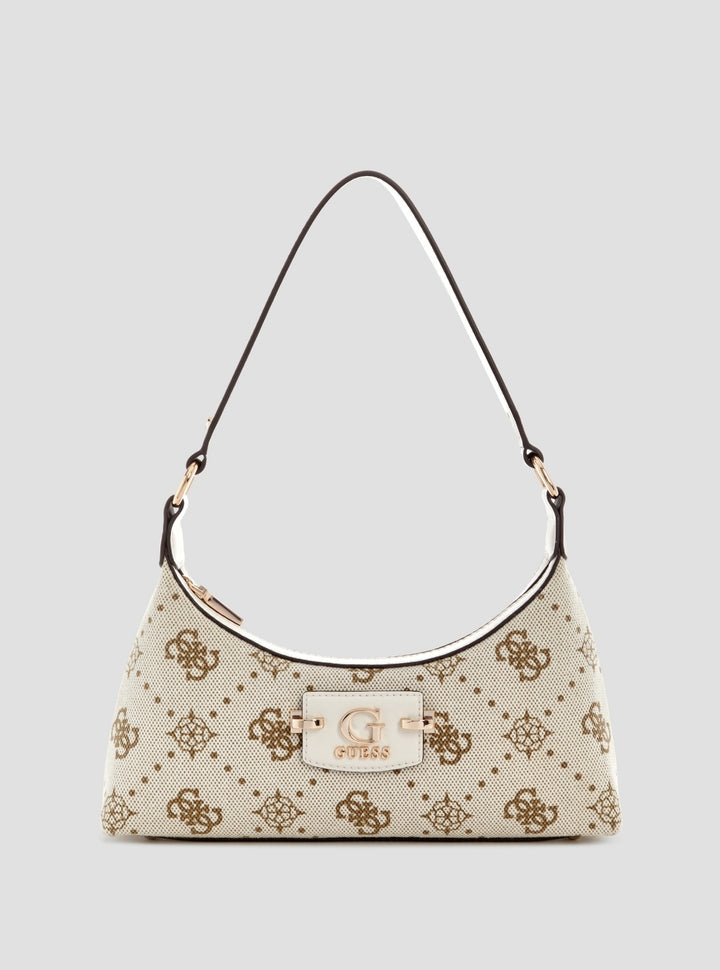 GUESS Womens White Logo Neda Top Zip Shoulder Bag CP965417 Front View