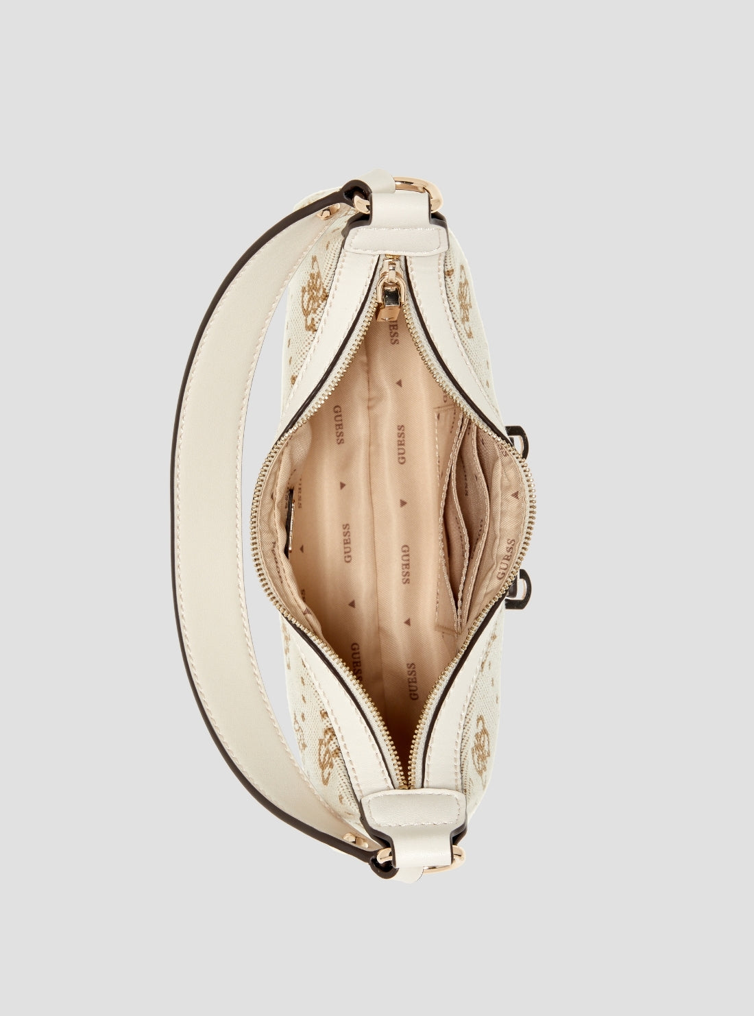 GUESS Womens White Logo Neda Top Zip Shoulder Bag CP965417 Inside View