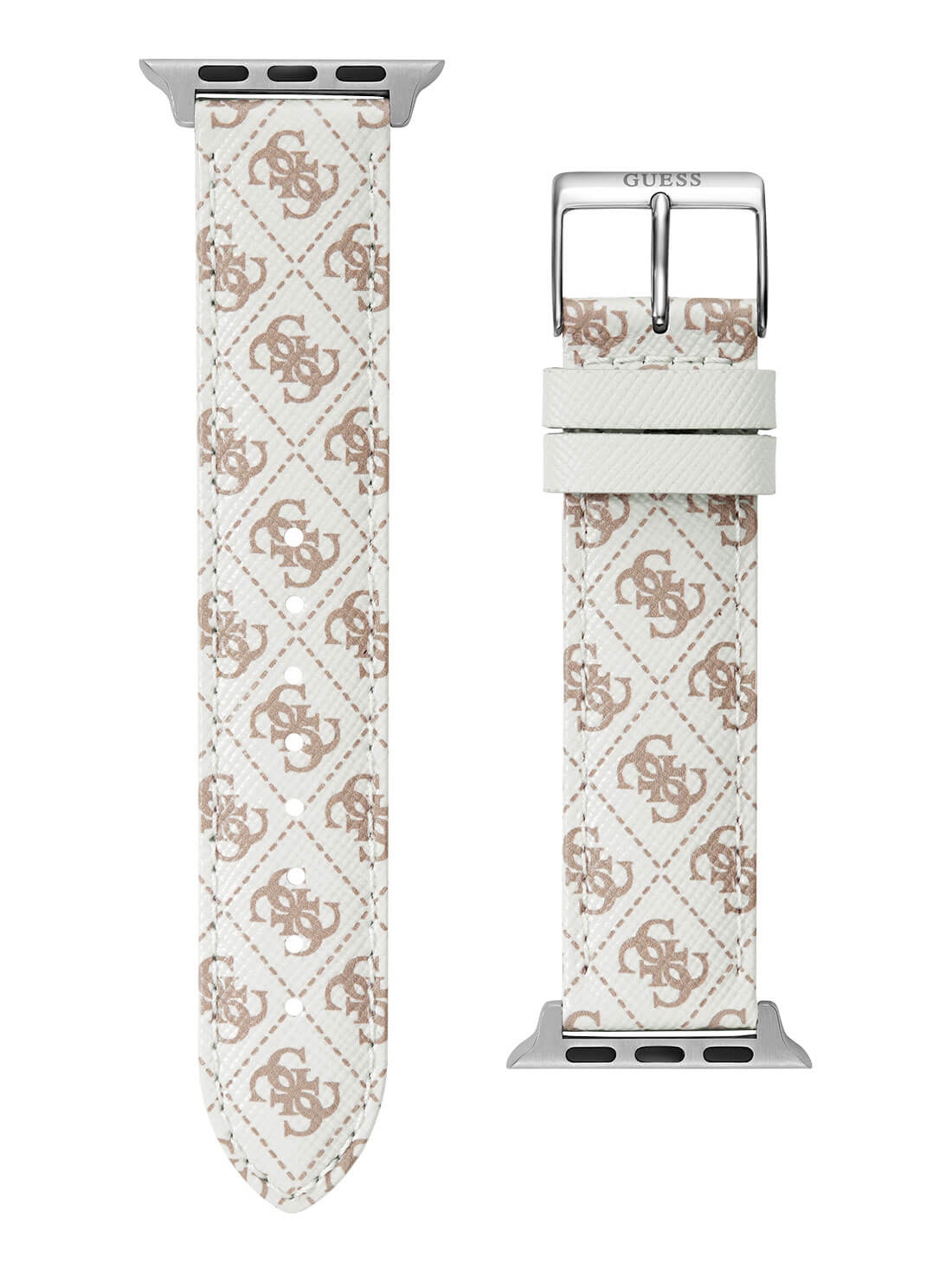 White Logo Leather Apple Strap (38-40MM) | GUESS Women's Accessories | strap view