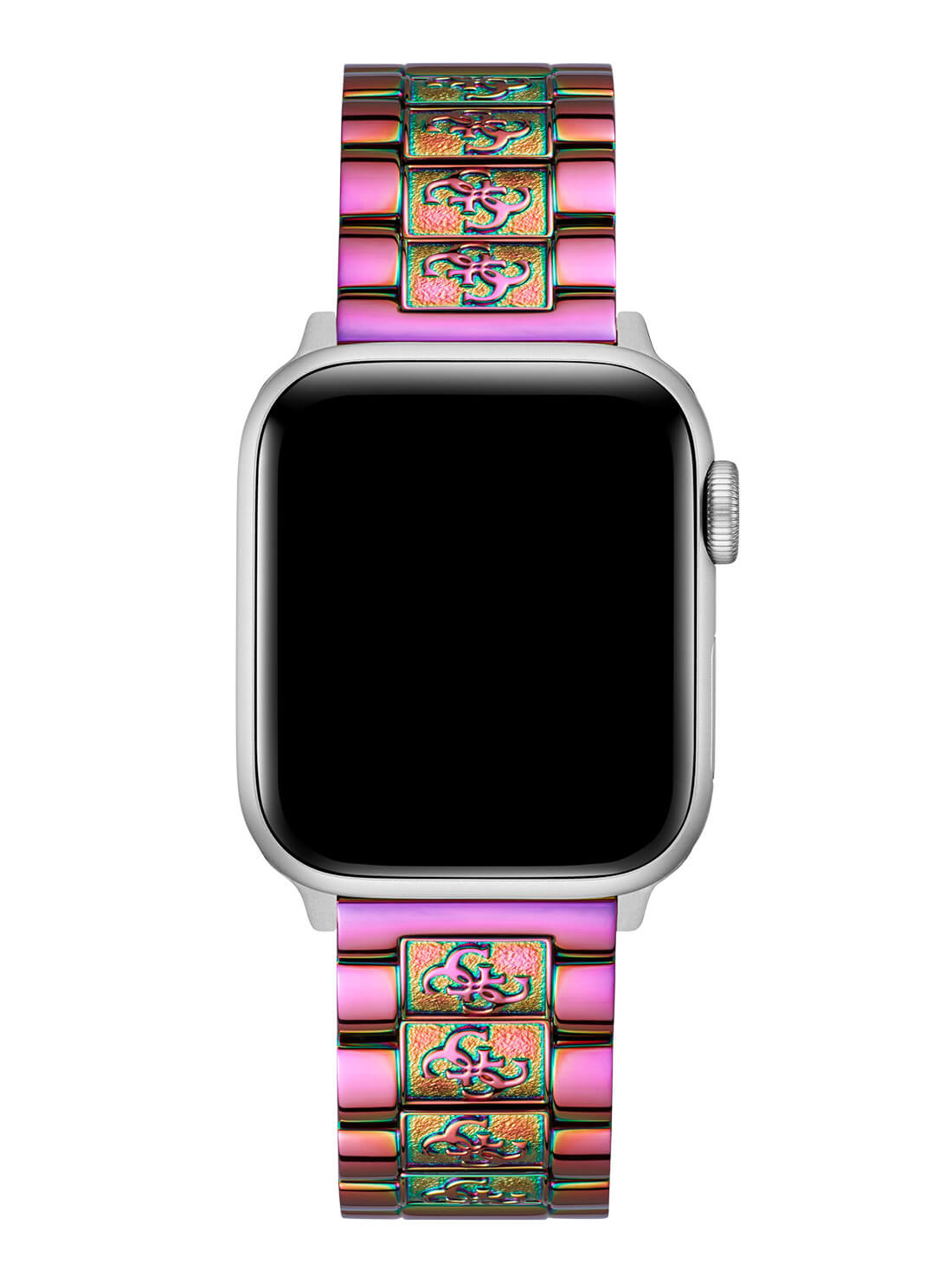 Pink Iridescent Logo Link Apple Strap (38-40MM)  | GUESS Women's Accessories | front view