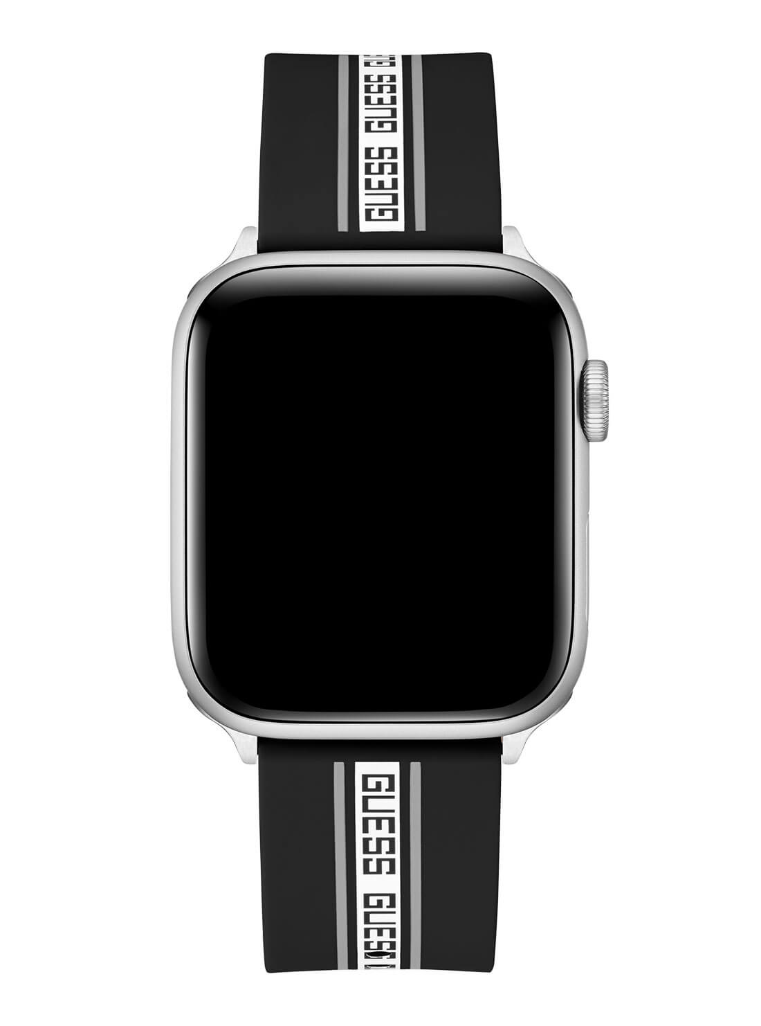 Black Logo Silicone Apple Strap (42-44MM)  | GUESS Men's Accessories | front view