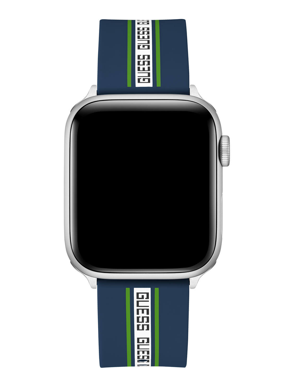 Navy Blue Logo Silicone Apple Strap (42-44MM) | GUESS Men's Watches | front view