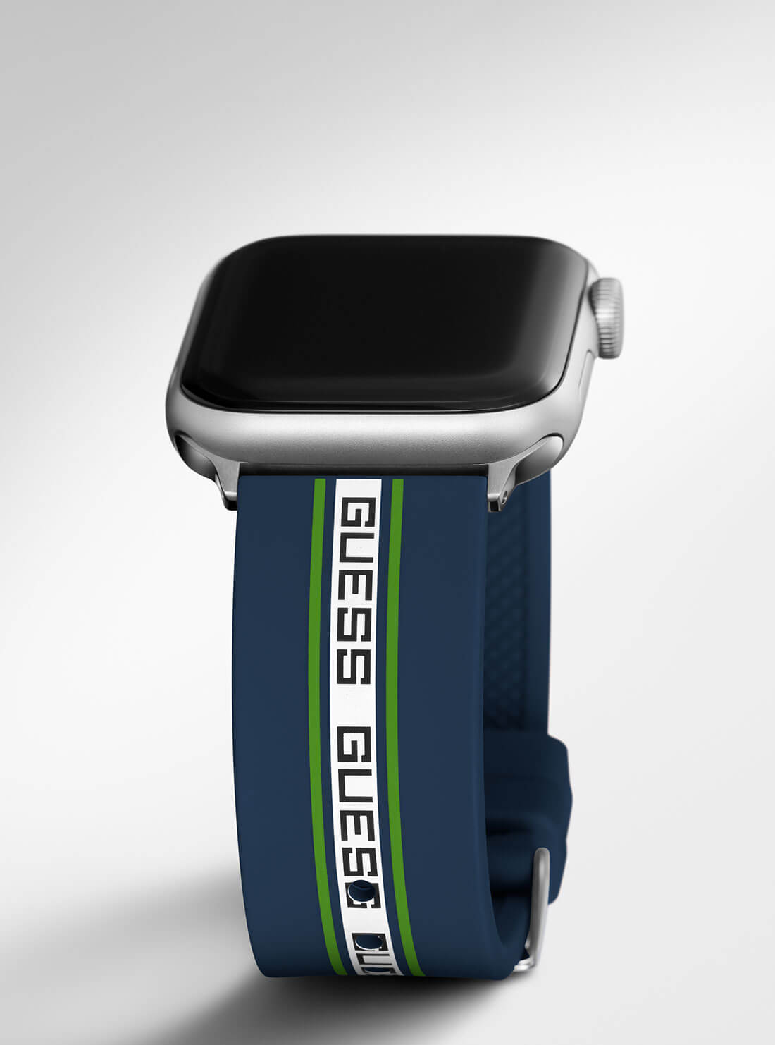 Navy Blue Logo Silicone Apple Strap (42-44MM) | GUESS Men's Watches | detail view
