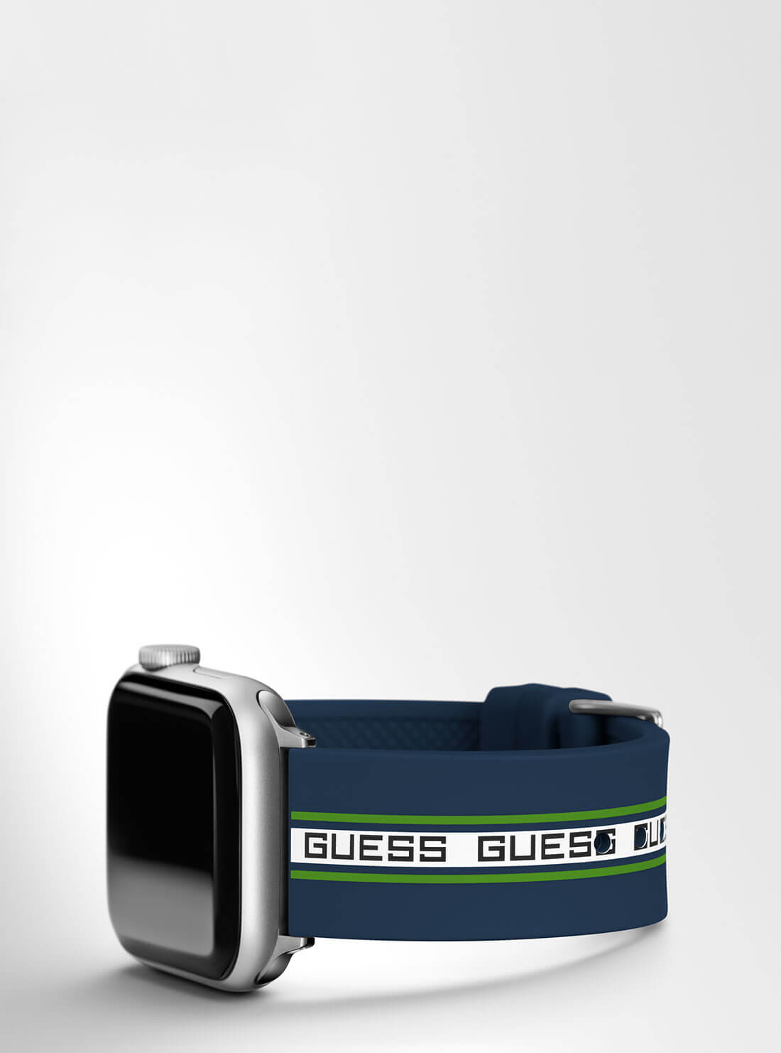Navy Blue Logo Silicone Apple Strap (42-44MM) | GUESS men's watches | side view