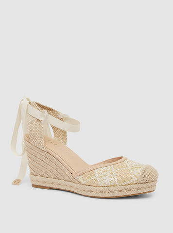 GUESS Womens Beige Cylenay Wedge CYLENAY Front Side View