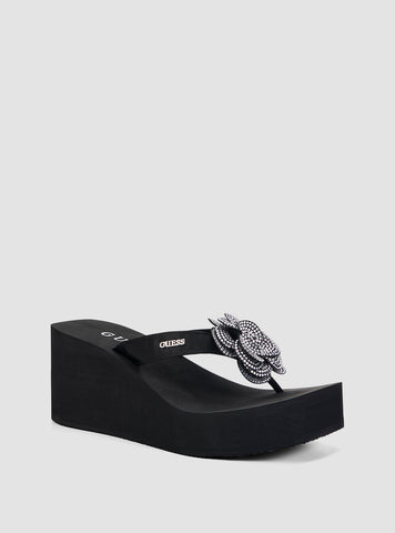 GUESS Footwear Black Damani Wedge Sandals DAMANI Front Side View
