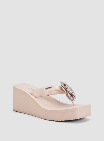 GUESS Footwear White Damani Wedge Sandals DAMANI Front Side View