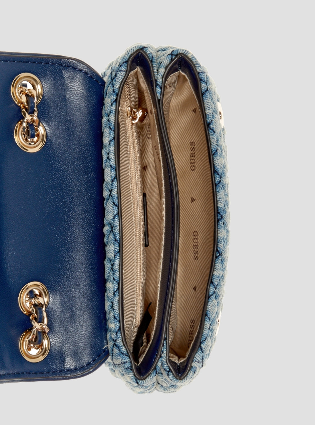 GUESS Womens Denim Giully II Convertible Flap Bag DD967320 Inside View
