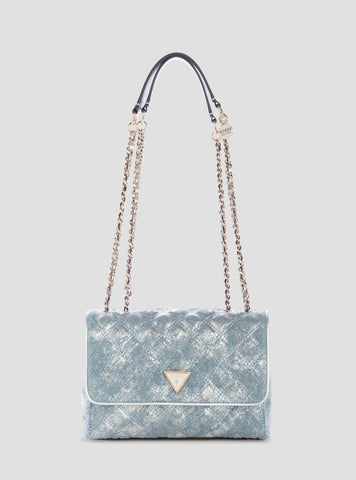 GUESS Womens Blue Giully II Convertible Denim Flap Bag DG967320 Front View