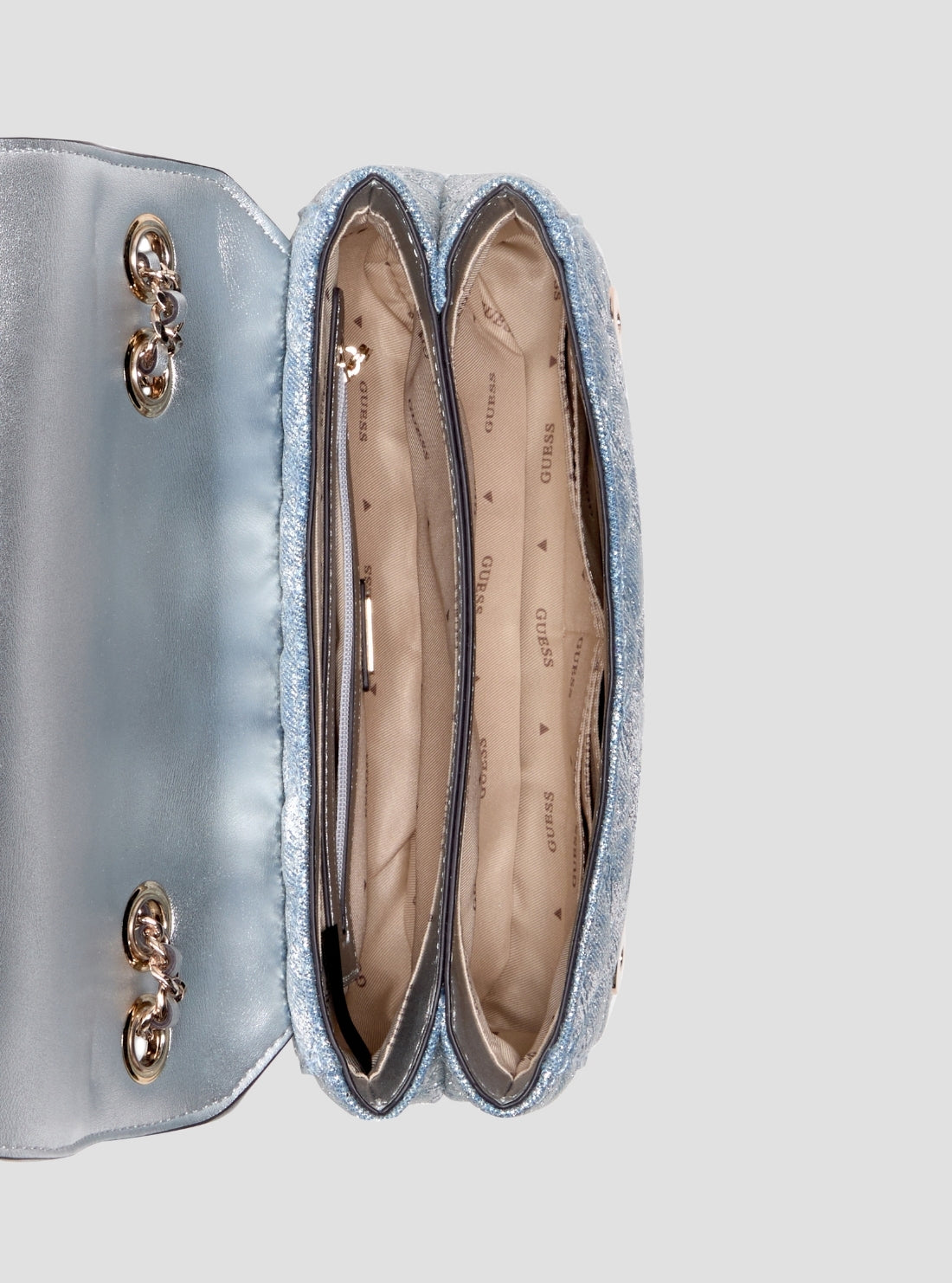 GUESS Womens Blue Giully II Convertible Denim Flap Bag DG967320  Inside View