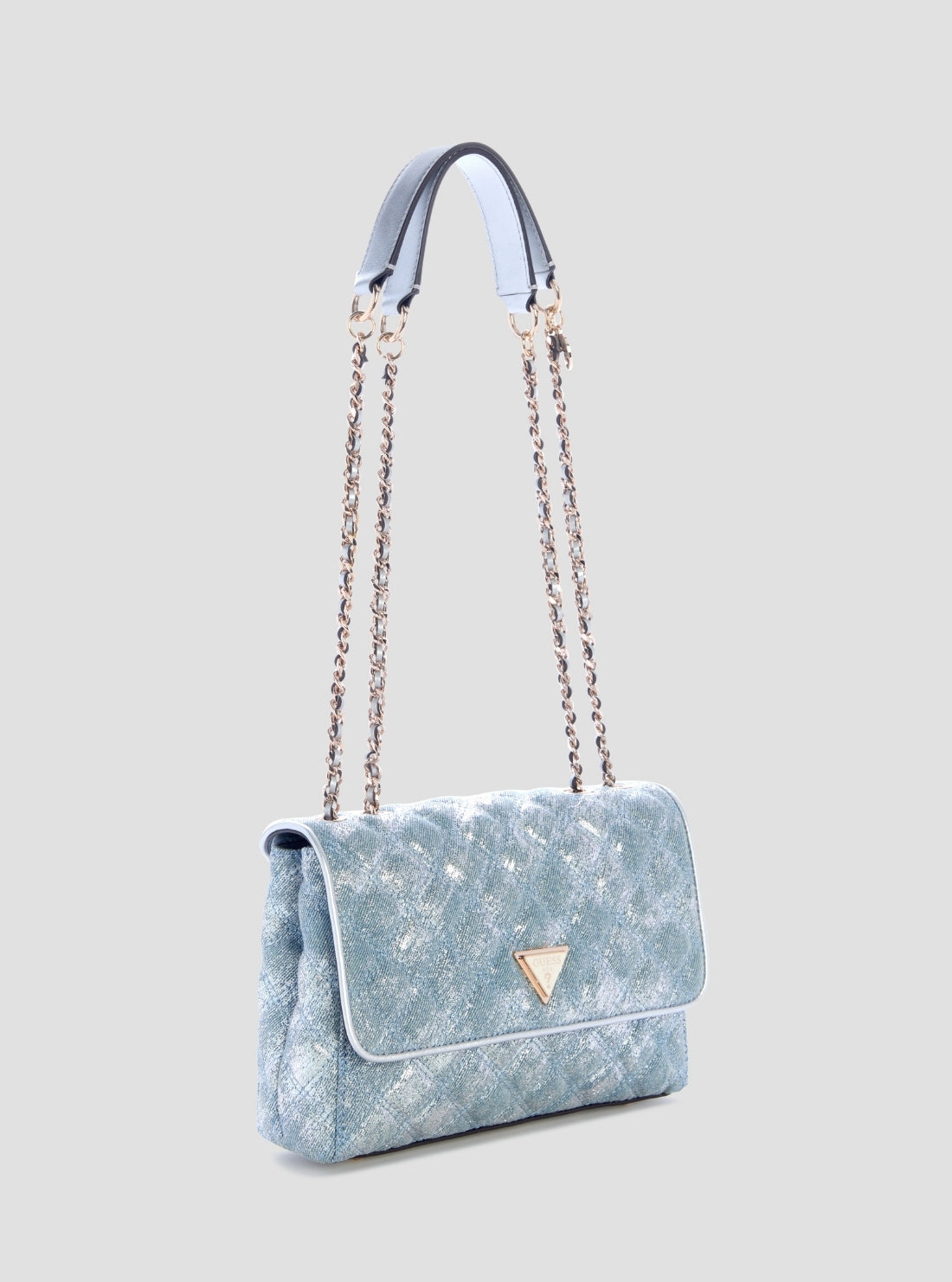 GUESS Womens Blue Giully II Convertible Denim Flap Bag DG967320  Side View