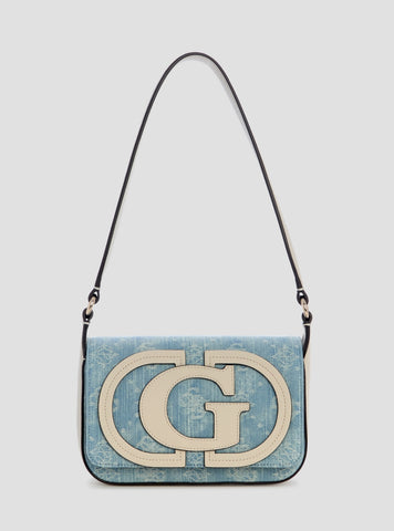 GUESS Womens Denim Logo Ruby Flap Shoulder Bag DG974019 Front View